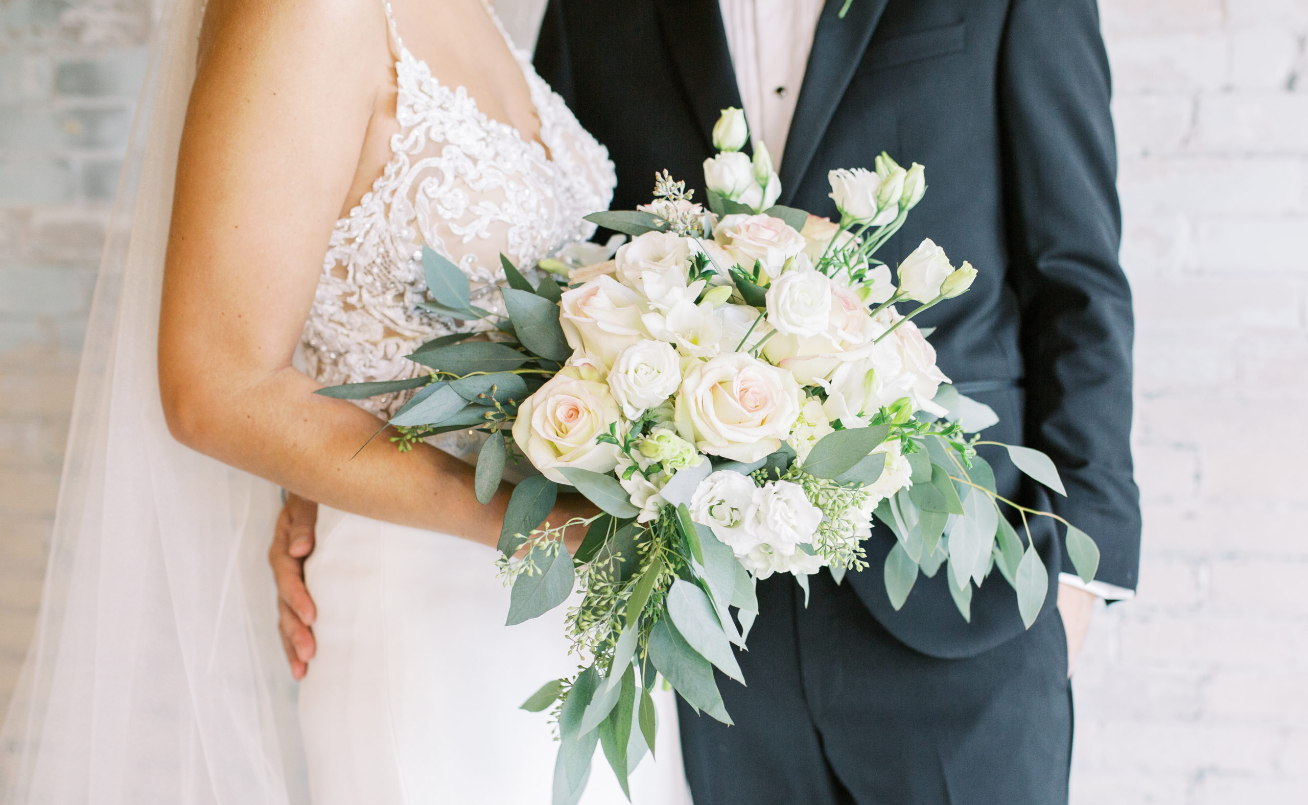 White and Light Pink Bridal Bouquet from Stems LLC