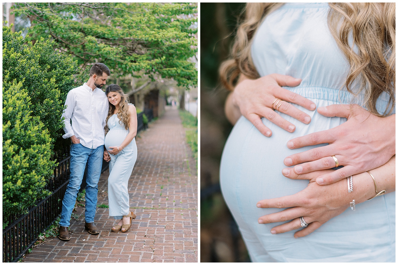 Couples Maternity Photos holding pregnant belly
